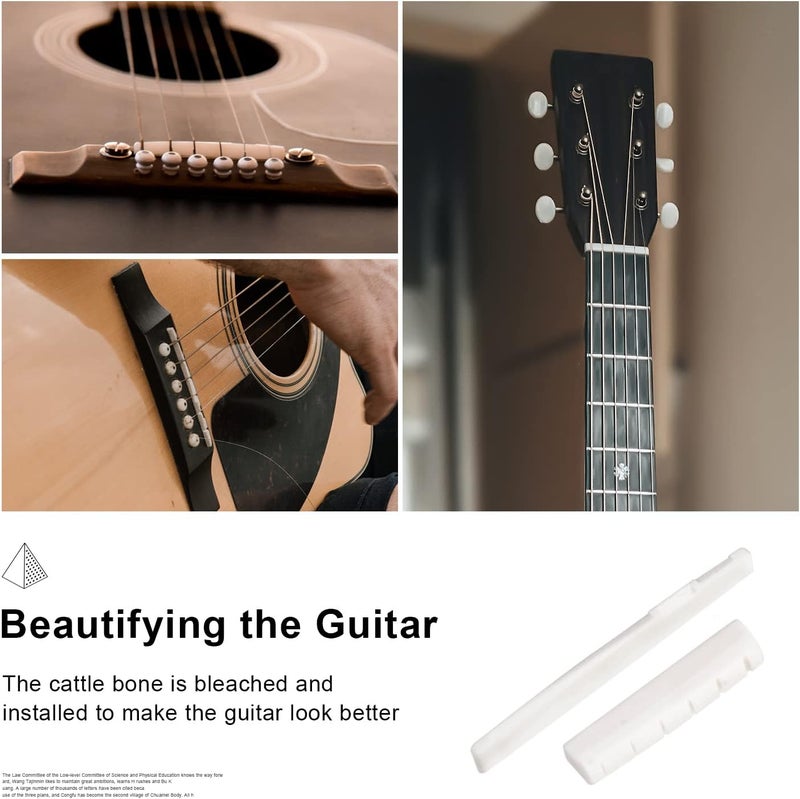 MAXCHEER 6 String Acoustic Guitar Bone Bridge Saddle and Nut Made of Real Bone with 2pcs Sandpaper(2 set Acousitc Bone Saddle and Nut) - Image 4